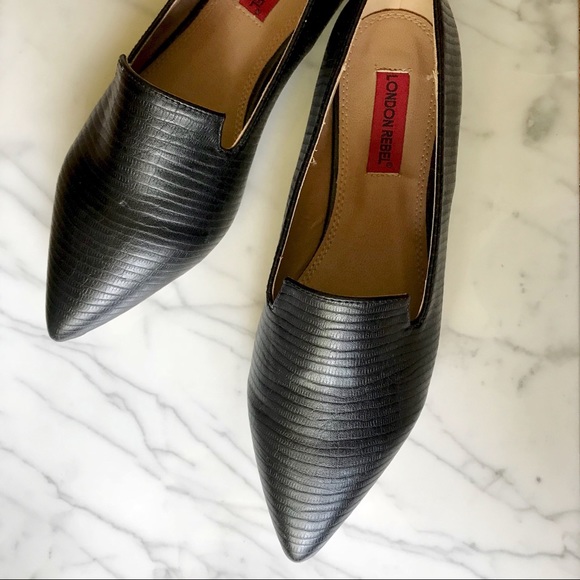 ASOS Shoes - London Rebel Black Faux Snakeskin Pointed Loafers